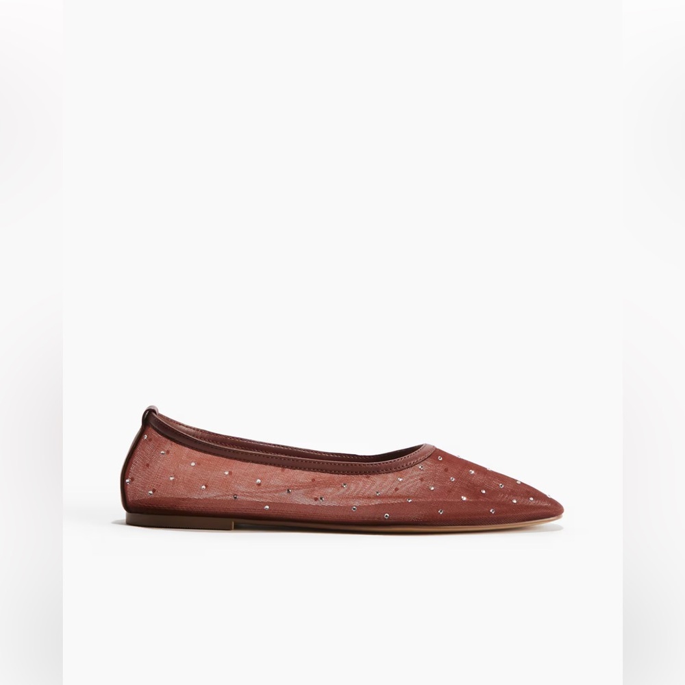 Mesh Rhinestone Embellished Ballet Flats Rust - Picture 2 of 6